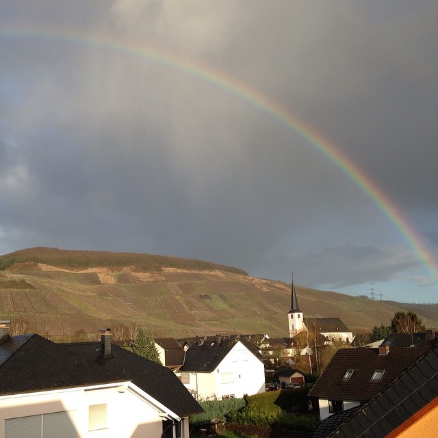 Another gorgeous #rainbow over #themoselriver today. I hate this apartment but there is no denying the gorgeous view. Are rainbows a sign for good luck? Please say yes. :-) #expat #germany #nofilter #nature #soulfulsunday